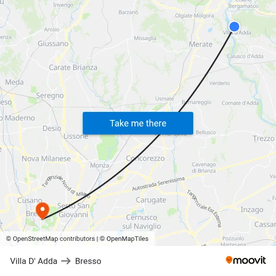 Villa D' Adda to Bresso map