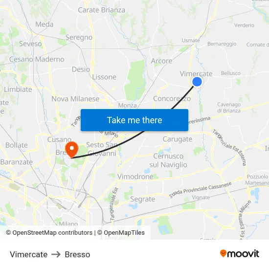 Vimercate to Bresso map