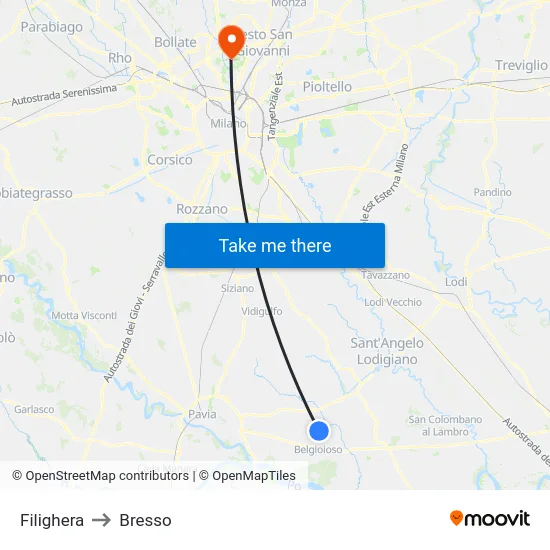 Filighera to Bresso map