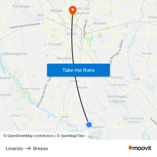 Linarolo to Bresso map