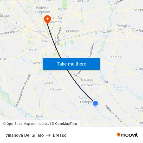 Villanova Del Sillaro to Bresso map