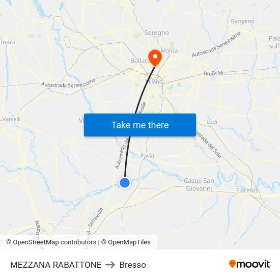 Mezzana Rabattone to Bresso map
