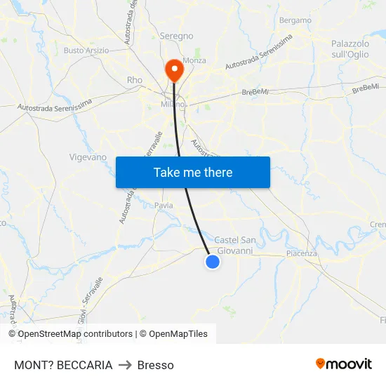 Mont'Beccaria to Bresso map