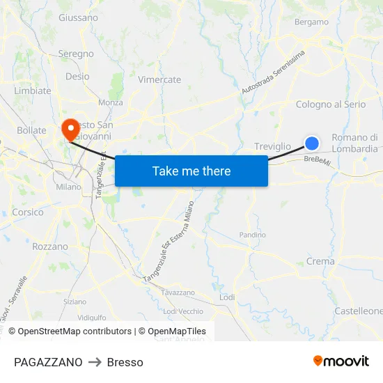 PAGAZZANO to Bresso map