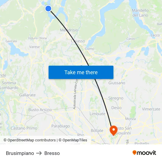 Brusimpiano to Bresso map