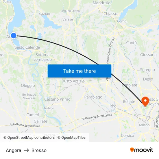 Angera to Bresso map