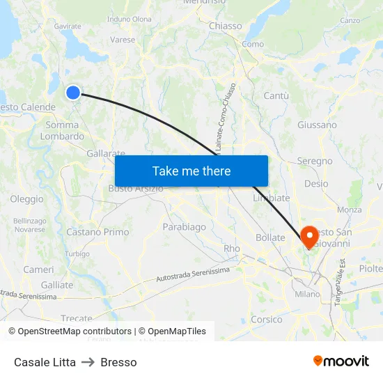 Casale Litta to Bresso map