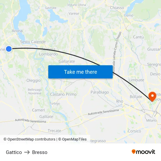 Gattico to Bresso map