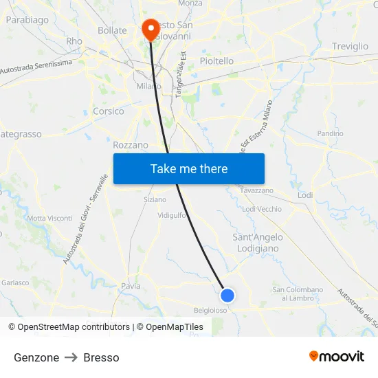 Genzone to Bresso map