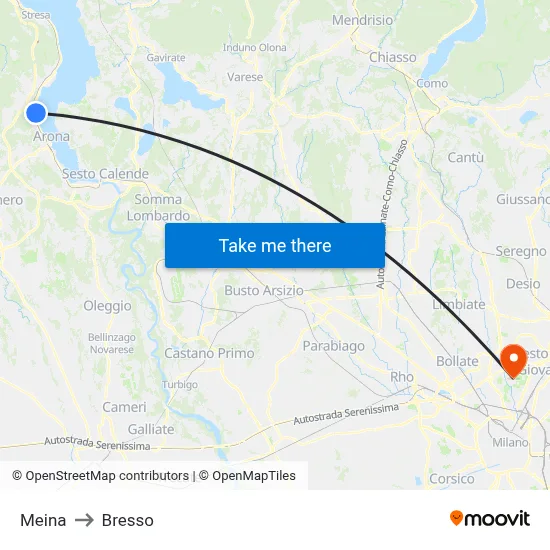 Meina to Bresso map