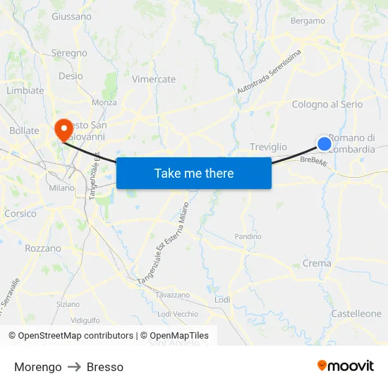 Morengo to Bresso map