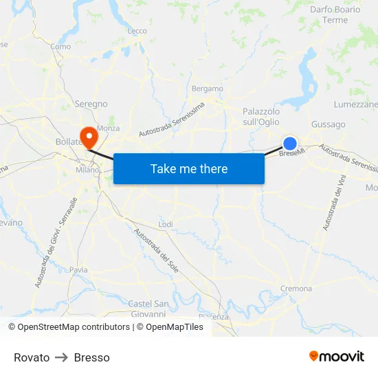 Rovato to Bresso map