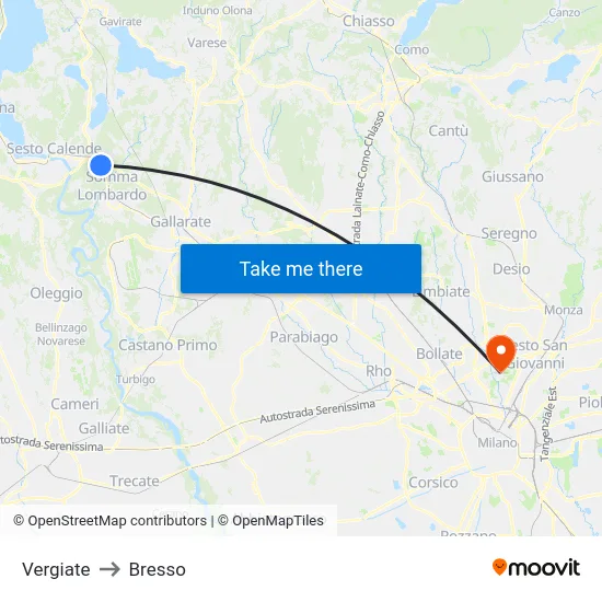 Vergiate to Bresso map