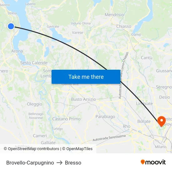 Brovello-Carpugnino to Bresso map