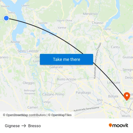 Gignese to Bresso map