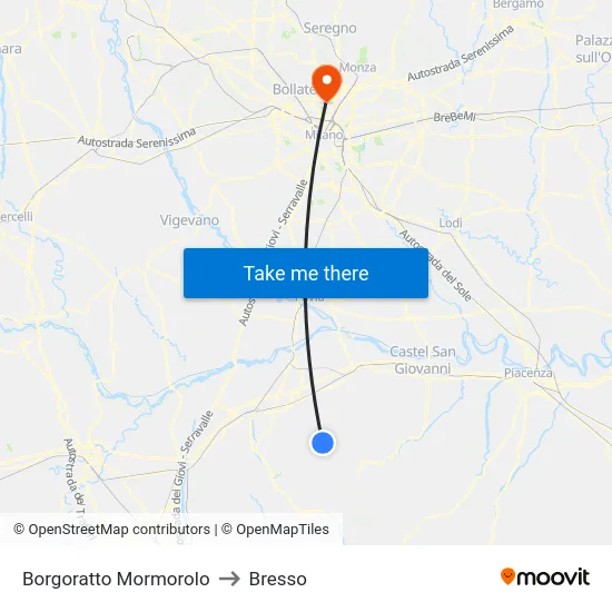 Borgoratto Mormorolo to Bresso map