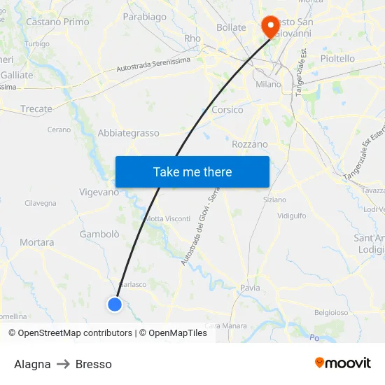 Alagna to Bresso map