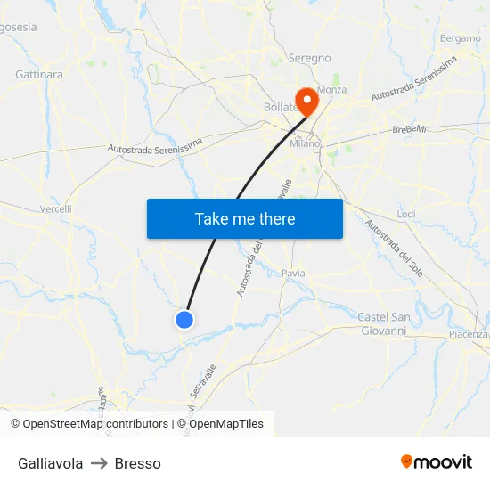 Galliavola to Bresso map