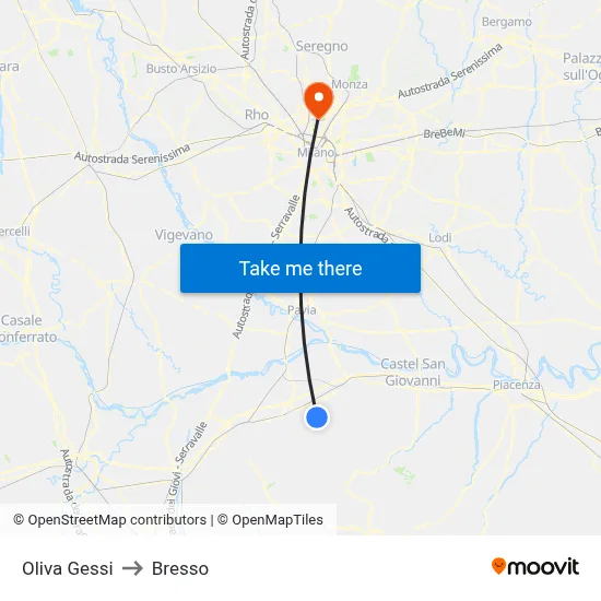 Oliva Gessi to Bresso map