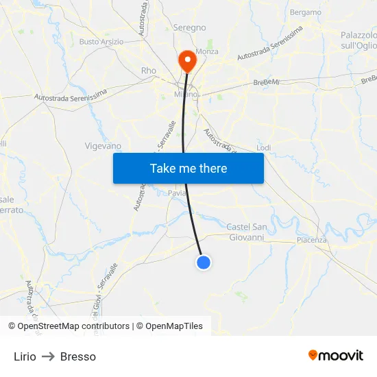 Lirio to Bresso map
