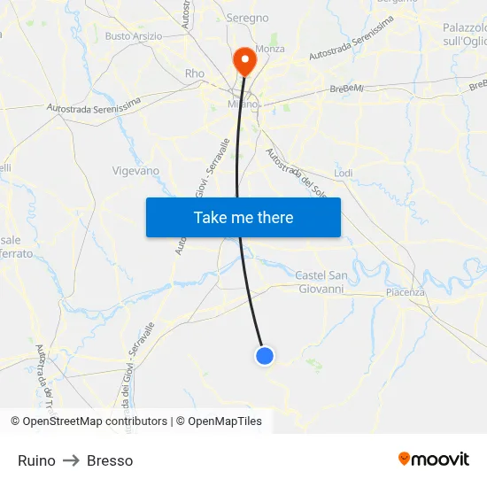 Ruino to Bresso map