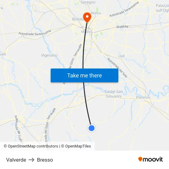 Valverde to Bresso map