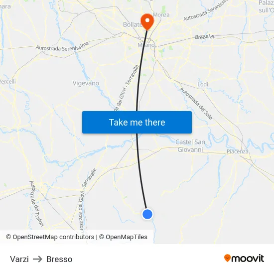Varzi to Bresso map