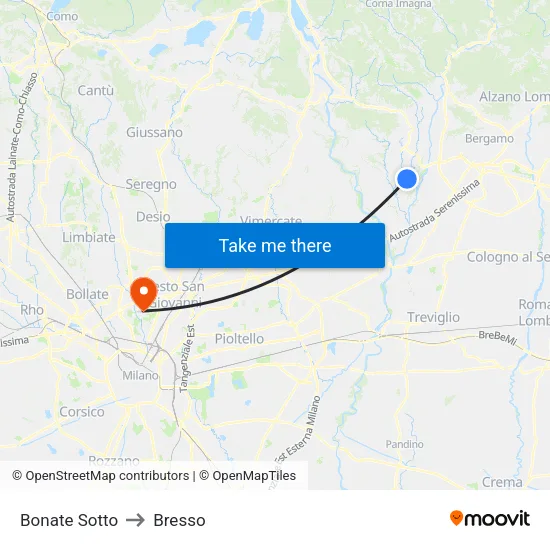 Bonate Sotto to Bresso map