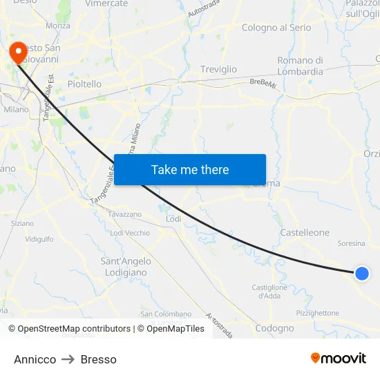 Annicco to Bresso map