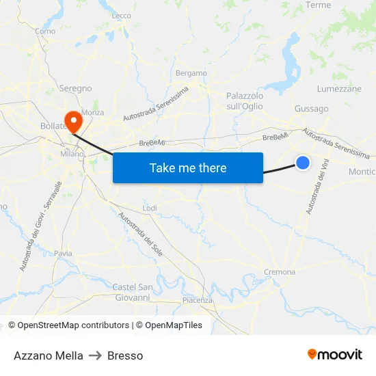 Azzano Mella to Bresso map