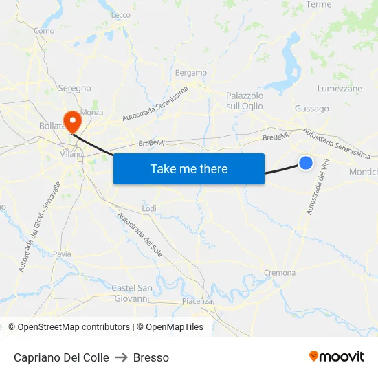 Capriano Del Colle to Bresso map