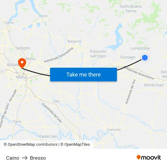 Caino to Bresso map