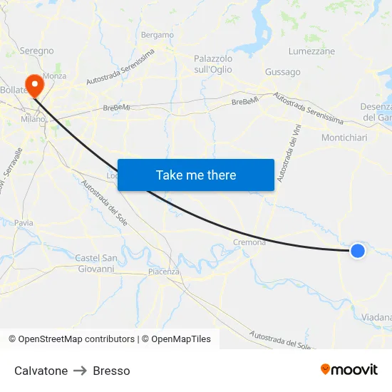 Calvatone to Bresso map