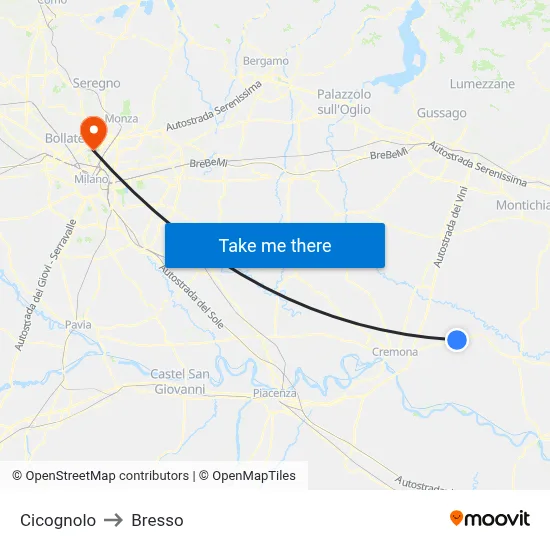 Cicognolo to Bresso map