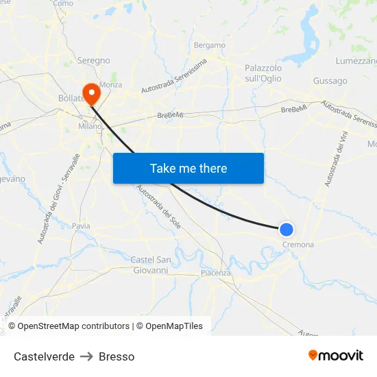 Castelverde to Bresso map