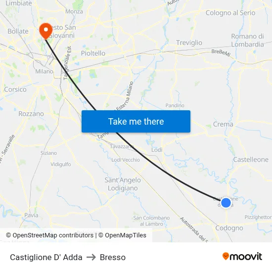 Castiglione D' Adda to Bresso map