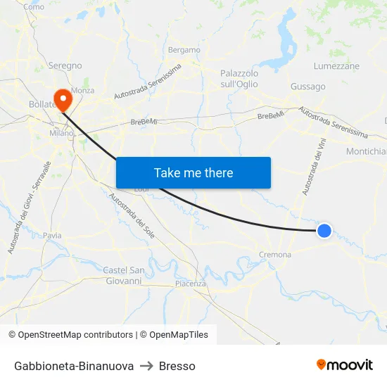 Gabbioneta-Binanuova to Bresso map