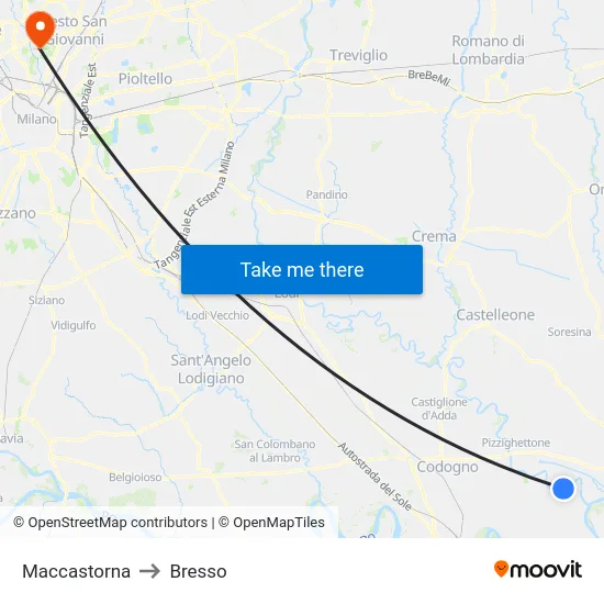 Maccastorna to Bresso map