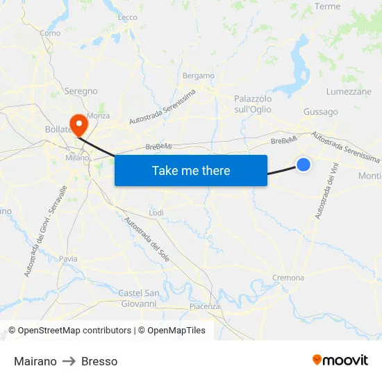 Mairano to Bresso map