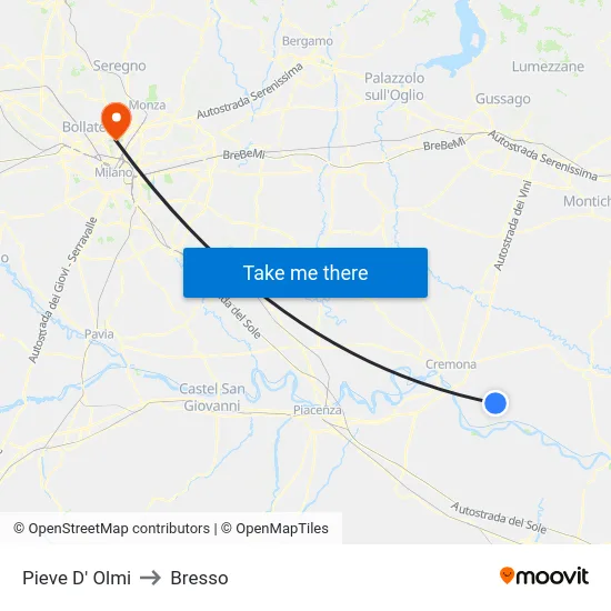 Pieve D' Olmi to Bresso map