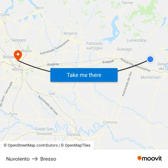 Nuvolento to Bresso map