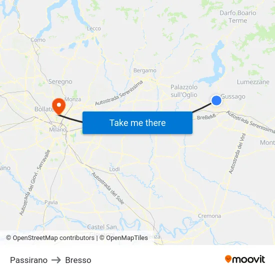 Passirano to Bresso map