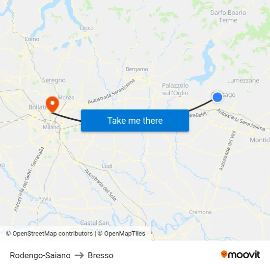 Rodengo-Saiano to Bresso map