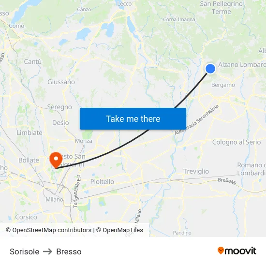 Sorisole to Bresso map