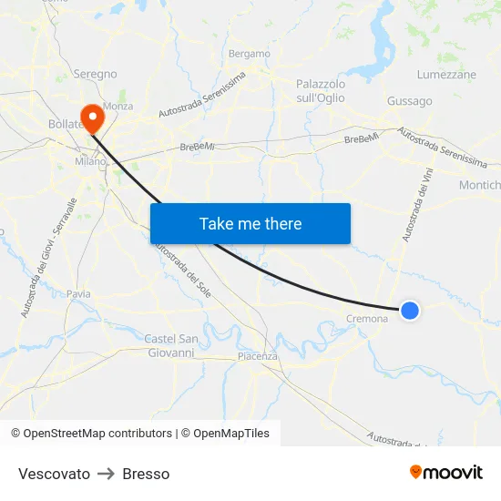Vescovato to Bresso map