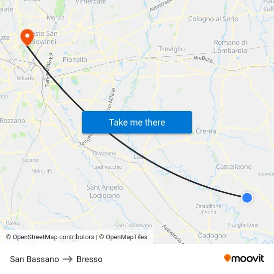 San Bassano to Bresso map
