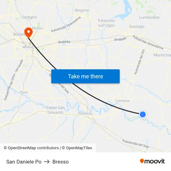 San Daniele Po to Bresso map