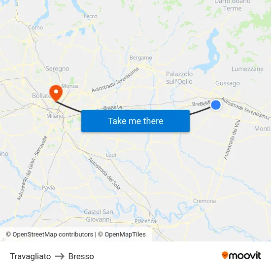 Travagliato to Bresso map
