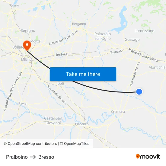 Pralboino to Bresso map