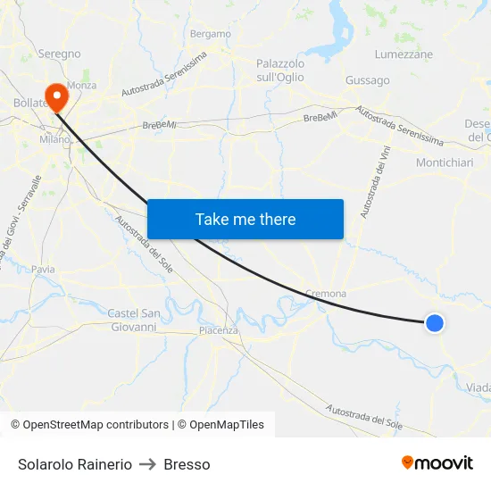 Solarolo Rainerio to Bresso map